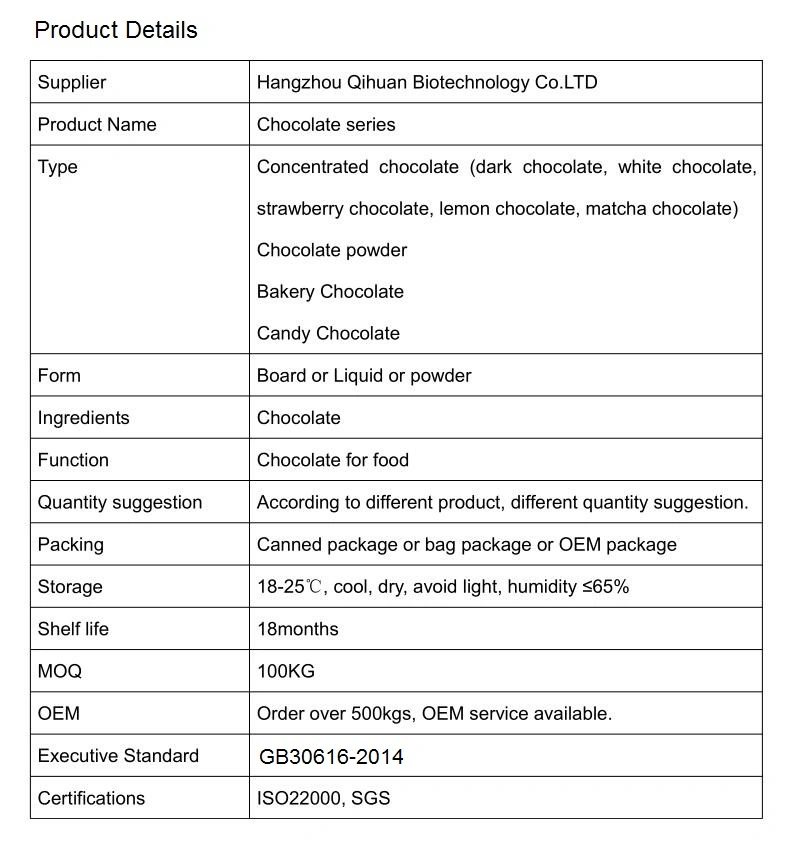 Food Additive Bakery Chocolate for Cakes, Bread and Cookies